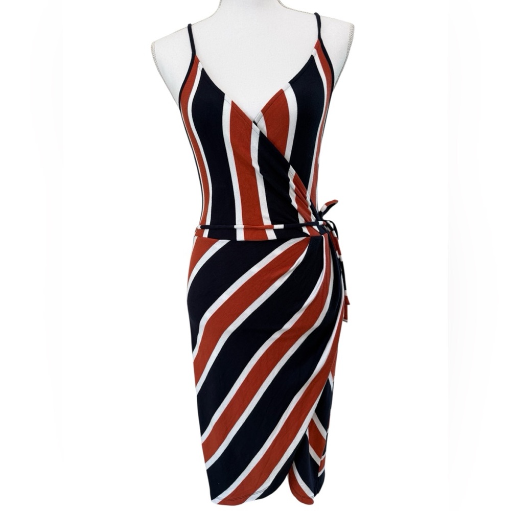 41 Hawthorn Striped Wrap-Style Dress in Navy, Rust & White